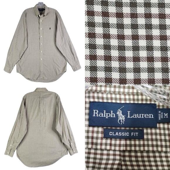 Polo Ralph Lauren Men's Medium M Brown Plaid Long Sleeve Button Down Shirt - Picture 1 of 10